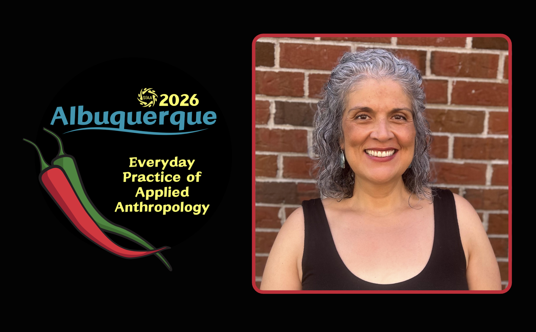 Headshot of student Caprice Corona next to the Society for Applied Anthropology Annual Meeting logo
